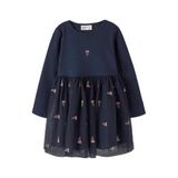 NAME IT MINI robe mi-longue avec détails en tulle et imprimé - bleu foncé