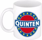 Bellatio Decorations - Quinten voornaam - koffiemok - beker - wit/blauw - 300 ml - Cadeau - Heren - Collega - Vaderdag - Verjaardag