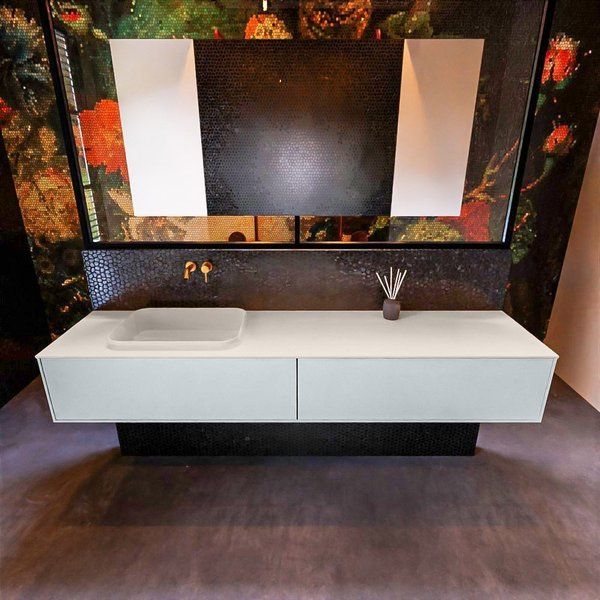 Mondiaz ERIN 200cm badmeubelset Clay met 2 lades - Wastafel RIDGE links - Linen