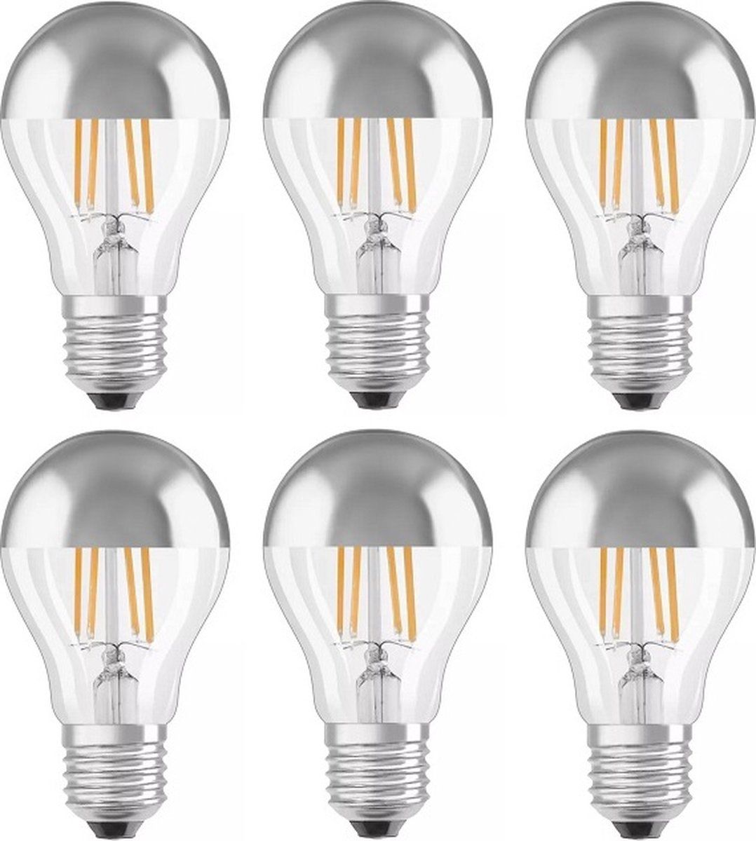 Osram LED Kopspiegellamp - 6 stuks - E27 - 6.5W - 640lm - 2700K - Dimbaar - A60 - Zilver