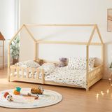 en.casa Kinderbed Hesel huisbed met uitvalbeveiliging 140x200 cm houtkleurig