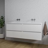Saniclass Chaci Badkamermeubelset - 140x46x55cm - keramische wastafel wit - 2 wasbakken - zonder kraangaten - 4 lades - mat wit
