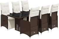 vidaXL 7-delige bistroset met kussens poly rattan bruin
