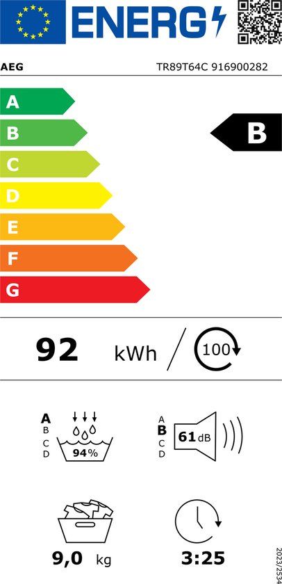 AEG TR89T64C AbsoluteCare Warmtepomp Droogkast 9 kg