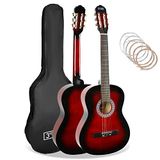 3rd Avenue 4/4 formaat klassieke Spaanse gitaar met nylon snaren, beginnerspakket, tas, snaren - rood