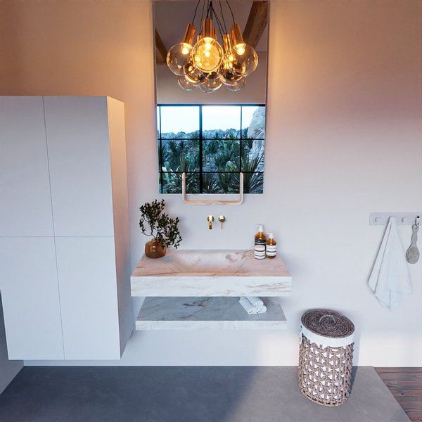 MONDIAZ ALAN-DLUX Badkamermeubelset 90cm Frappe met vrijhangende wastafel zonder kraangat