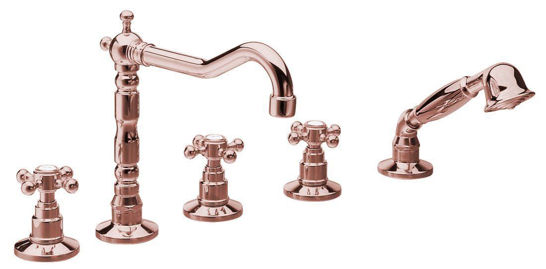 Reitano Rubinetteria ANTEA Badrandcombinatie 5-gaats mengkraan met retro uitloop, roze goud - 8590913859502