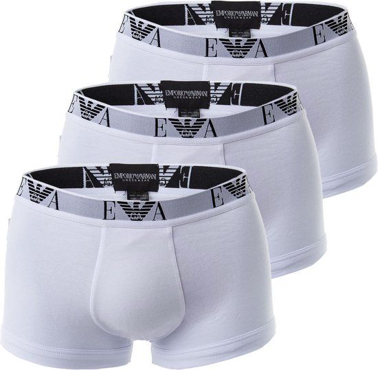 Emporio Armani Stretch Cotton Trunk Boxershorts - 3-pack - White/Black - Men's Size M
