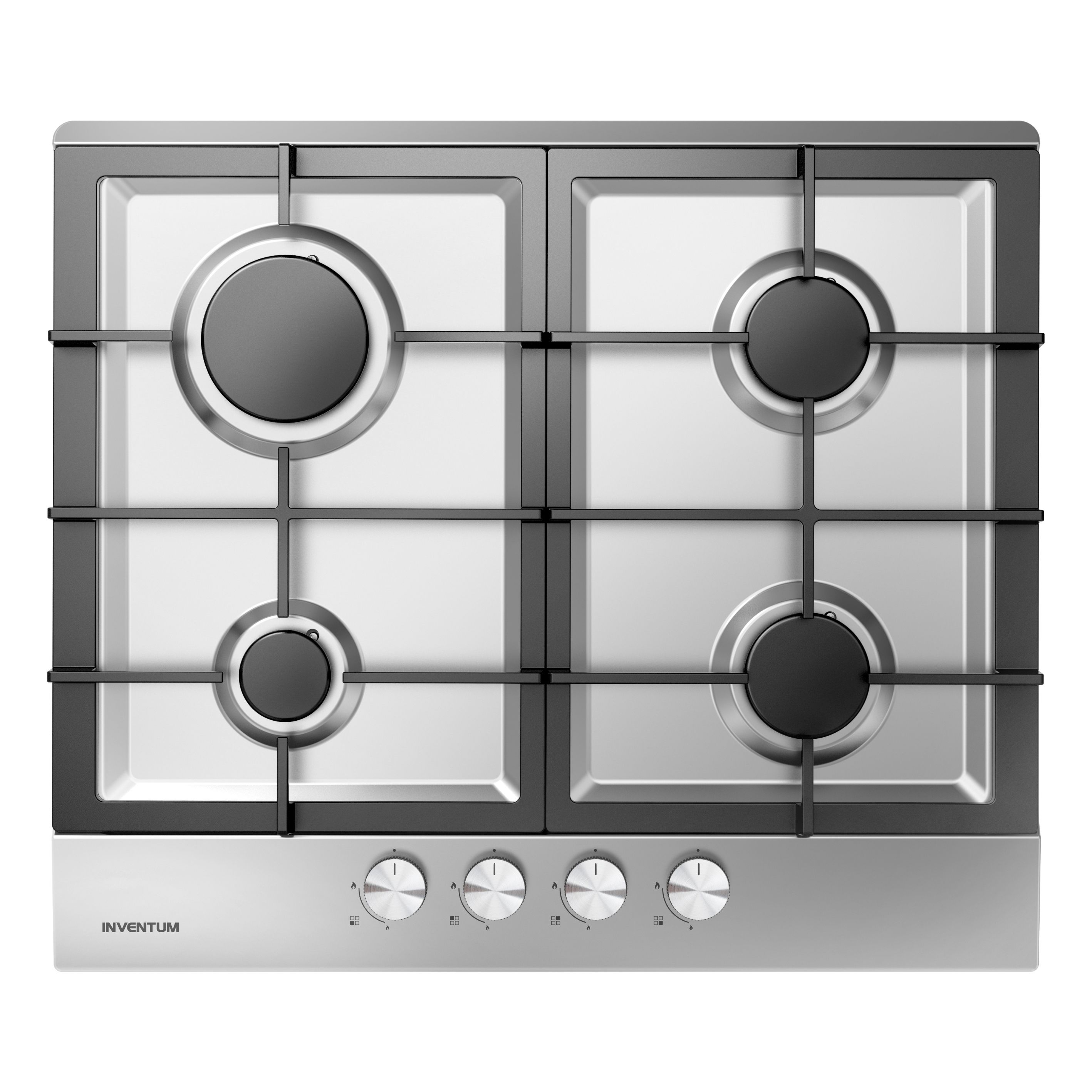 Inventum IKG6023GRVS - Inbouw gaskookplaat - 4 kookzones - RVS/Zwart