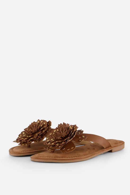 Lazamani Kira Dames Teenslippers Leer Cognac Maat 40