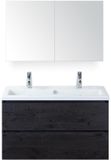 BES LED Vogue Badmeubelset 100 cm - Black Oak - Keramische Wastafel Wit met Spiegelkast