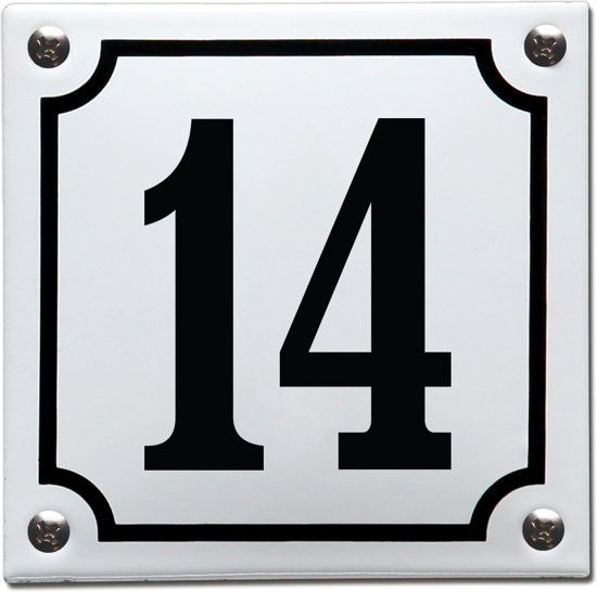 EmailleDesign® Emaille huisnummer wit/zwart nr. 14