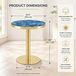 MODENUIT Table d'appoint - Plateau rond aspect marbre avec bordure dorée - Bleu - 60 cm