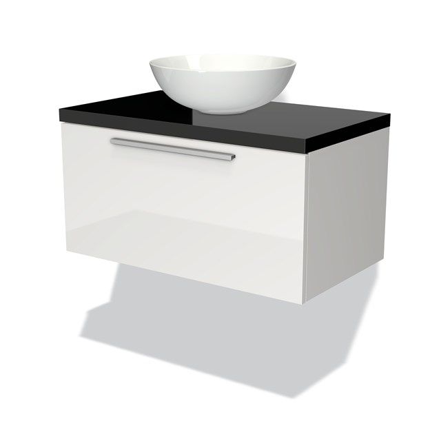 Maxaro Badkamermeubel Modulo Plato 80cm Hoogglans Wit 1 Lade Zwart Blad