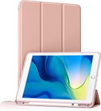 BXGH Hoes voor 9/8e/7e generatie 10,2 inch iPad-hoes met pennenhouder, hoes voor 2021/2020/2019 met zachte siliconen achterkant, bescherming met automatisch wakker worden/slapen - Roze