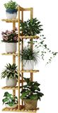 Merkloos / Sans marque Bamboe Plantenstandaard met Metalen Bloemenrek voor Binnen en Buiten Gebruik - 6 Etages - Terras Tuin Balkon Slaapkamer Woonkamer