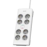 Philips SPN7080WA/10 Stekkerdoos met 8 stopcontacten, stroomvergrendeling, 3.680 W, gevlochten netsnoer, 2 m hoogvast, veiligheidssluiting (Prot-led-display 900J)