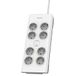 Philips SPN7080WA/10 Stekkerdoos met 8 stopcontacten, stroomvergrendeling, 3.680 W, gevlochten netsnoer, 2 m hoogvast, veiligheidssluiting (Prot-led-display 900J)