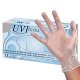 UVI Extra Wegwerp-vinyl-onderzoekshandschoenen UVI type C, talkvrij, niet-steriel, latexvrij, DM-klasse I, PSA-risicocategorie III, maat X-Large, dispenser met 100 tweehandig draagbare handschoenen