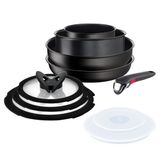 Lagostina Ingenio Intensive Pro, 10-delige set, 4 potdeksels, 3 glazen deksels, 2 deksels van kunststof en afneembare handgreep, titanium coating, voor alle warmtebronnen inclusief inductie
