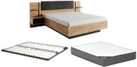 Vente-unique Cadre de lit tissu gris anthracite, naturel clair 140 x 190 cm