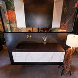 Mondiaz ERIN 120cm badmeubelset onderkast kleur carrara met 1 lade Wastafel RIDGE links zonder kraangaten kleur Urban ERIN11468