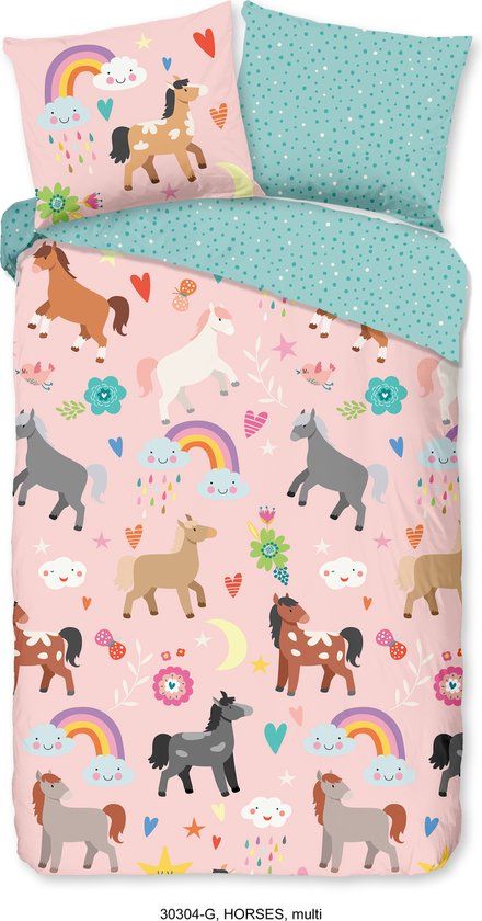 Good Morning dekbedovertrek paarden - 1 persoons 140x200/220 cm - Multi - 100% Katoen renforce