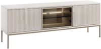 Vente-unique Tv-meubel met 3 deurtjes met ledverlichting van MDF en gerookt glas - Beige en zwart - OVILA