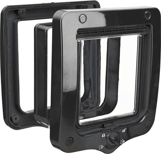 Trixie 4-Weg Kattenluik - Zwart - 20x22 cm - Inclusief Tunnelstuk