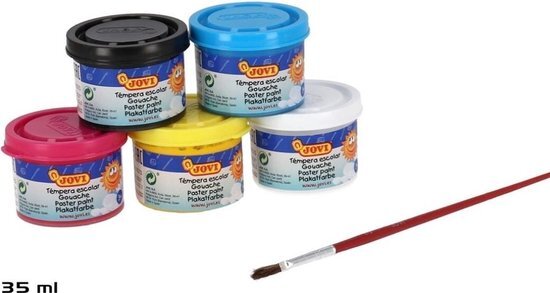 - Jovi 724898 School Tempera 35 ml, verschillende kleuren, doos met 5 blikjes