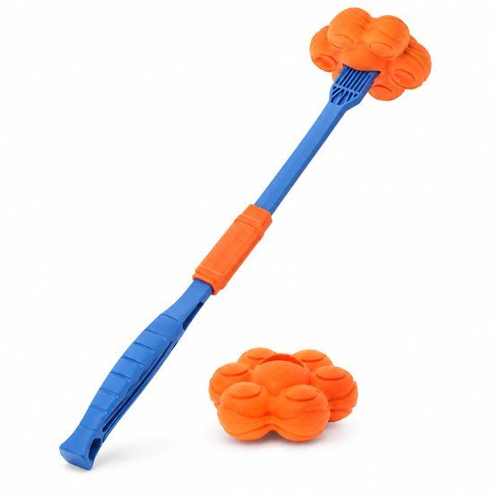 Rosewood FitDog Apporteerset – Inklapbare Werpstok met Moleculebal – Drijvend – Oranje/Blauw