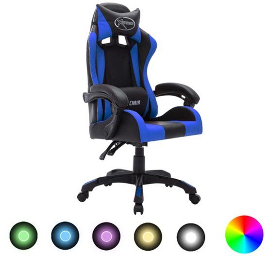 VidaXL Racestoel met RGB LED-verlichting kunstleer blauw en zwart