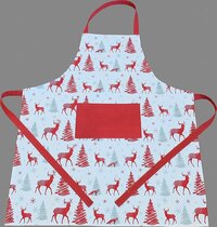 Kerst Schort - Katoen - Wit/Rood - Kerstbomen/Herten - 70x85cm