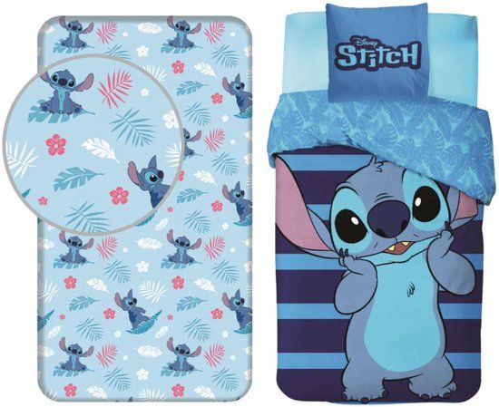 4KidsOnly Jerry Fabrics Lilo & Stitch dekbedovertrek + hoeslaken Junior Katoen Donkerblauw set