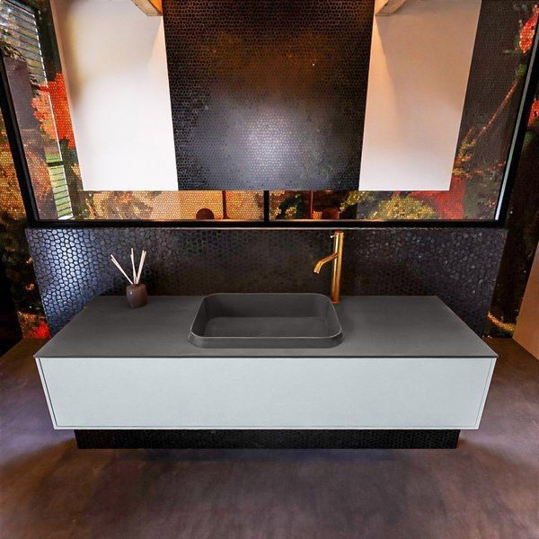 Mondiaz ERIN 150cm badmeubelset onderkast Clay met 1 lade + Wastafel RIDGE Dark grey