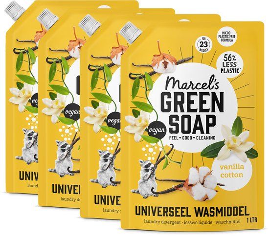 Marcel's Green Soap Universeel Wasmiddel Navulling - Vanille & Katoen - 4 x 1L