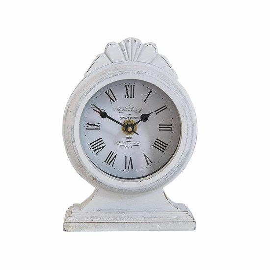 LOBERON Klok Uxilev antiekwit Wandklok Ovaal Romeinse cijfers Glas Batterij 16.5 cm