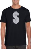 Bellatio Decorations Shoppartners Bv Zilveren dollar / Gangster verkleed t-shirt / kleding - zwart - voor heren - Verkleedkleding / carnaval / outfit / gangsters S