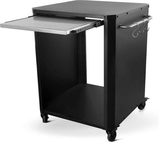 Cozze Trolley met Wielen en Uitschuifbare Snijplank Roestvrijstaal - Zwart