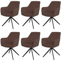 HWC-L79 Set van 6 eetkamerstoelen, keukenstoelen met armleuningen, draaibare auto positie, stof/textiel, bruin