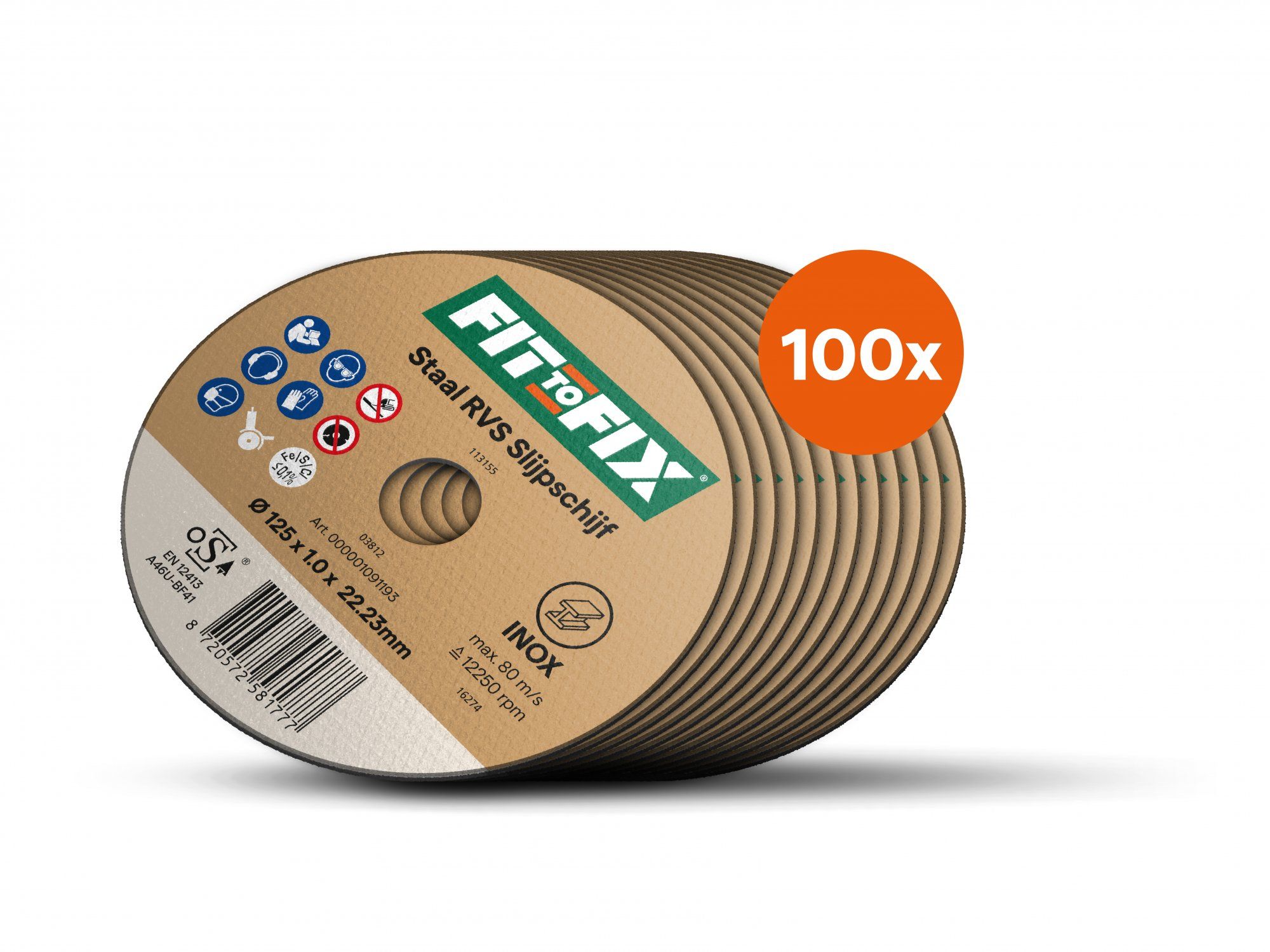 Fit-to-Fix Staal RVS Slijpschijf - 125mm - 100 stuks in doos