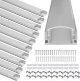 Merkloos LED Aluminium profiel - 10 x 1m Aluminium ledstrip opbouw profiel - Slim line LED Profiel in U-Vorm - voor LED Strips - LED Aluminium Profielen - LED Strip Profiel Hoek - Compleet incl. afdekkap