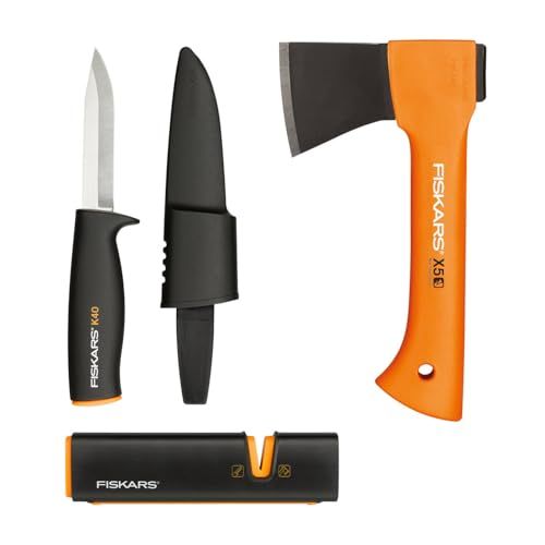 Fiskars X5 Fireplace Set with Axe, Knife, and Sharpener