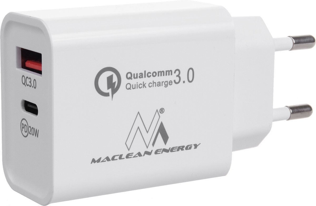 MacLean - USB Stopcontact 20W | QC 3.0, 5V3A/9V2.22A/12V1.67A - wit