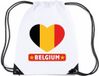 Bellatio Decorations Belgie thema sporttas - nylon rijgkoord rugzak - wit met vlag print - supporters - 11 liter - 45 x 34 cm