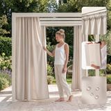 ROOM99 Outdoorgordijn met plooiband, Garden Line, weerbestendig, waterdicht, inkijkbescherming, zonwering, voor tuin, 155 x 220 cm breed x hoogte, lichtbeige