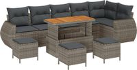 vidaXL Tuinbank Set 10-delig Grijs Polyrattan