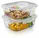 Arendo Meal Prep Boxen Glas 2er Set mit 3 Fächern, je 1500 ml, Frischhaltedosen, auslaufsicher mit Klickverschluss, Silikondichtung, Borosilikatglas, 2 Stück, transparent-weiß