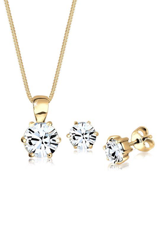 Elli Sieraden Set Basic Kristallen 925 Zilver verguld - Goud - Vrouwen