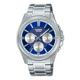 Casio Heren Horloge - MTP-1375D-2A1VDF Blauwe Wijzerplaat, Zilveren Band, ZILVER, Klassiek